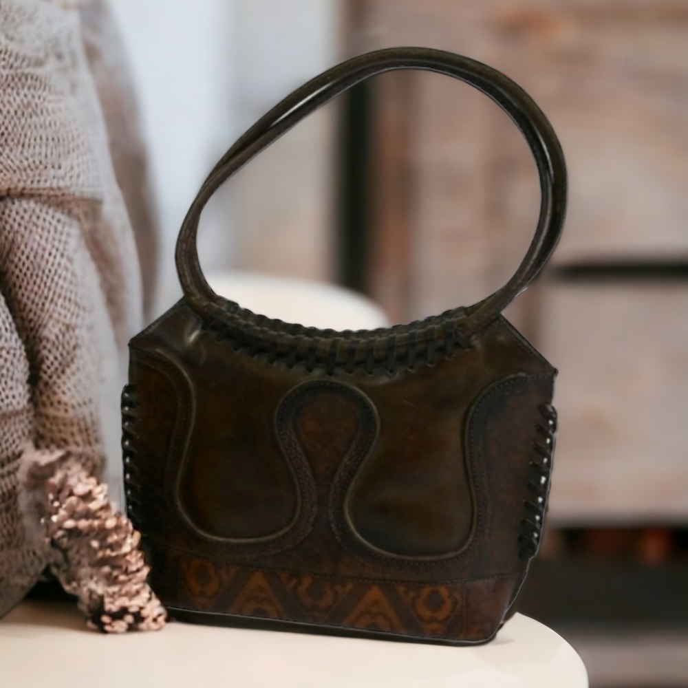 Anna Cainzo 100% Natural Leather Satchel Tooled Women's Western Purse